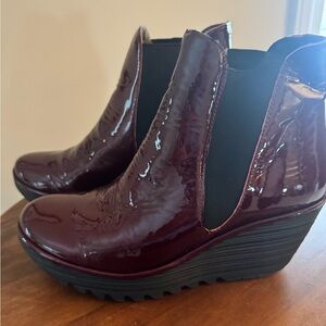 Fly London Glossy Maroon Ankle Boots